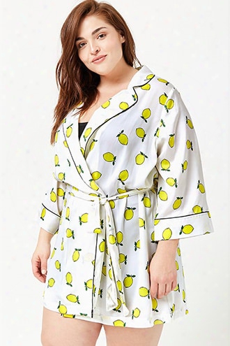 Plus Size Lemon Print Robe