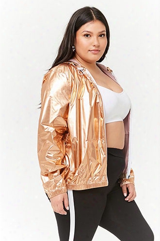 Plus Size Metallic Hooded Windbreaker