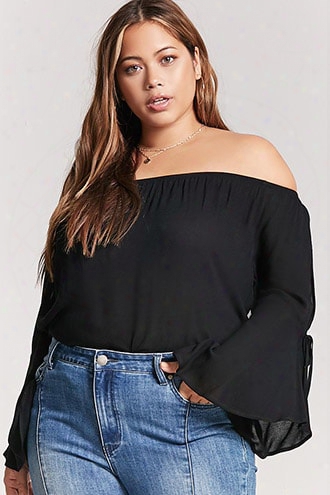 Plus Size Off-the-shoulder Bell-sleeve Top