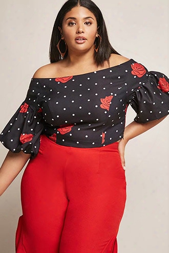 Plus Size Polka Dot Top & Bbelted Pants Set