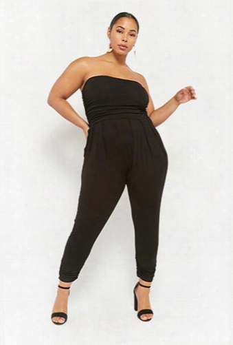 Plus Size Ruched Strapless Jumpsuit