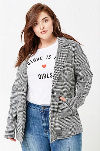 Plus Size Single-breasted Houndstooth Blazer