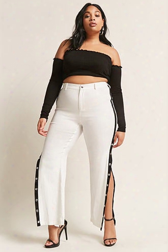 Plus Size Snap-button Stripe Pants