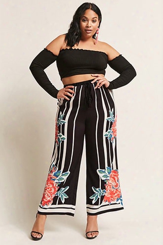 Plus Size Stripe & Floral Palazzo Pants