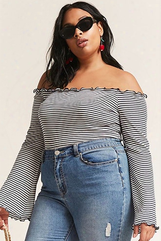 Plus Size Stripe Lettuce-edge Bodysuit