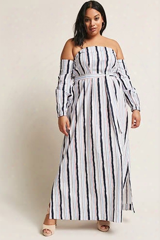 Plus Size Stripe Off-te-shoulder Maxi Dress