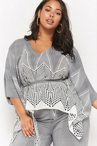 Plus Size Striped Geo Print Top