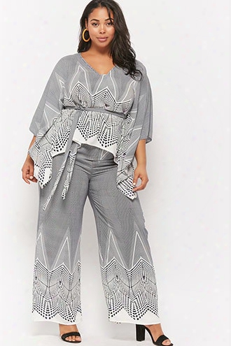 Plus Size Striped Geo Print Wide-leg Pants