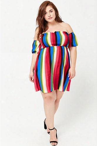 Plus Size Striped Off-the-shoulder Dress