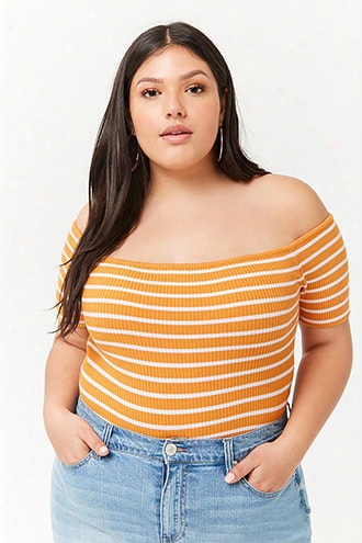 Plus Size Striped Off-the-shoulder Knit Crop Top