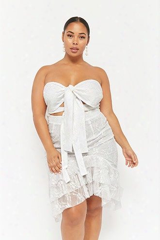 Plus Size Tie-front Ruffle Strapless Dress