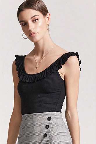 Ribbed Ruffle-trim Top