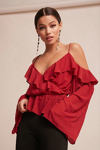 Ruffle Open-shoulder Surplice Top