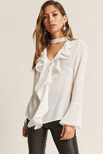 Ruffle V-cutout Top