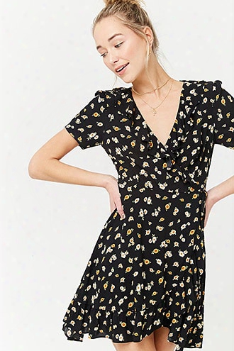 Ruffled Daisy Print Wrap Dress