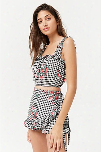 Ruffled Floral & Gingham Print Crop Top