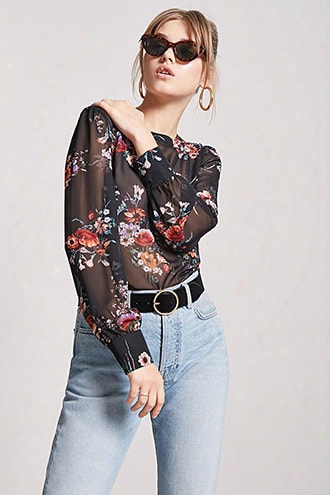 Sheer Floral Print Top