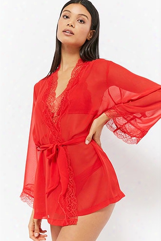 Sheer Lace-trim Chiffon Robe