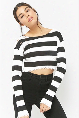 Stripe Distressed Shark Bite Crop Top