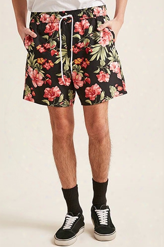 Tropical Floral Print Swim Trunks