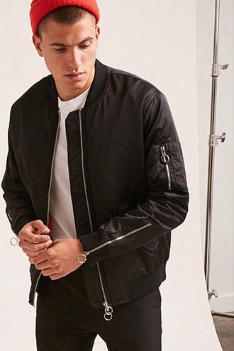 Two-way Zip Pull-ring Bomber Jacket