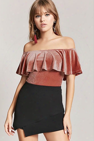 Velvet Flounce Off-the-shoulder Bodysuit