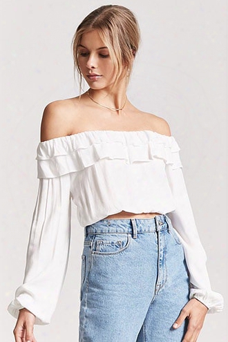 Woven Tiered Flounce Off-the-shoulder Crop Top