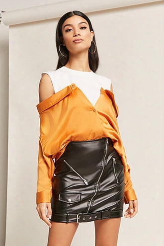 Belted Faux Leather Skirt