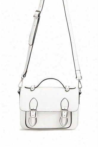 Buckle-front Faux Leather Satchel