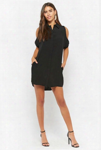 Button-front Open-shoulder Dress