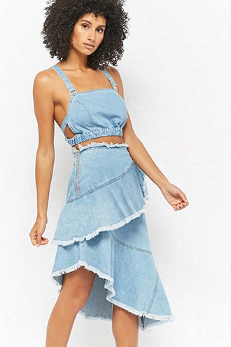 Denim Crop Top & Frayed Skirt Set