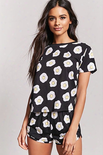 Egg Graphic Tee & Pajama Shorts Set