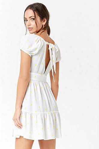 Embroidered Flower Tie-back Dress