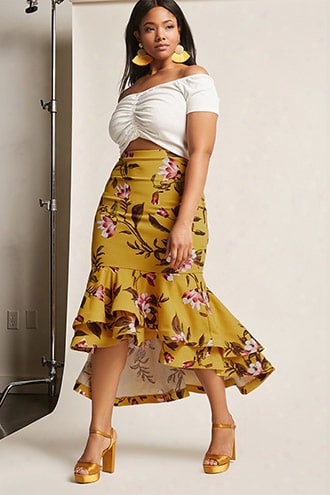 Eta Plus Size Floral Flounce Hem Skirt