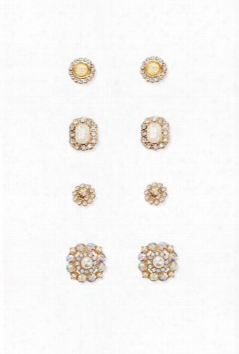 Etched & Floral Stud Earring Set