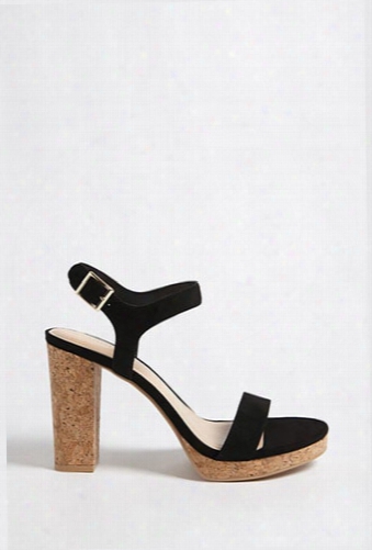 Faux Suede Cork Platform Heels