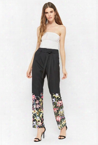 Floral Paperbag Ankle Pants