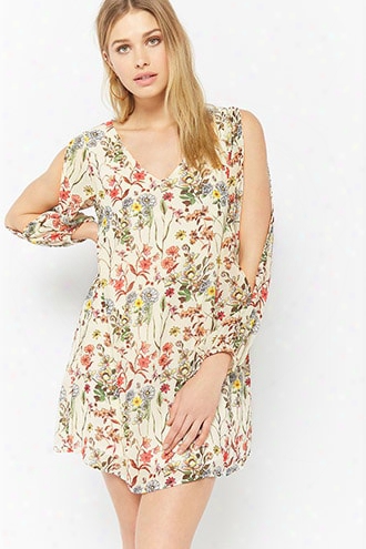 Floral Split-sleeve Dress