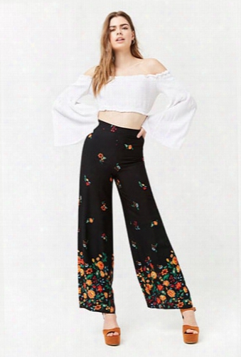 Floral Wide-leg Trousers