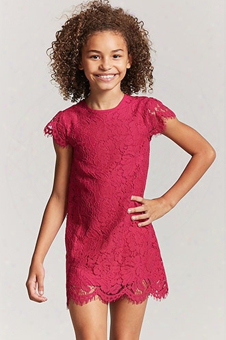 Girls Floral Crochet Knit Shift Dress