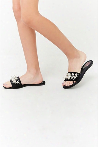Girls Velvet Faux Pearl & Stud Embellished Slide Sandals (kids)