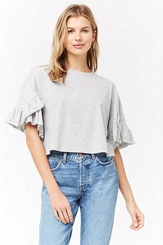 Heathered Ruffle-sleeve Top