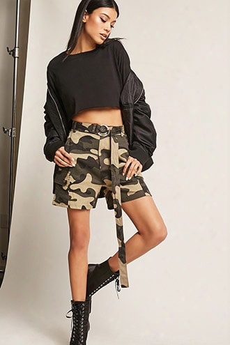 High-waist Camo Print Shorts