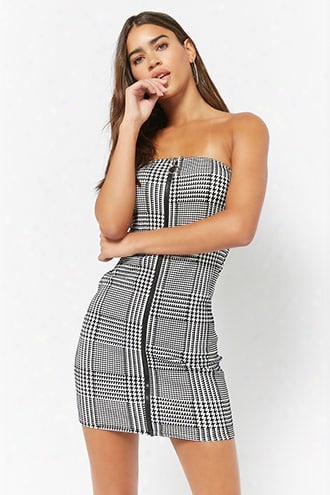 Houndstooth Zip-front Tube Dress