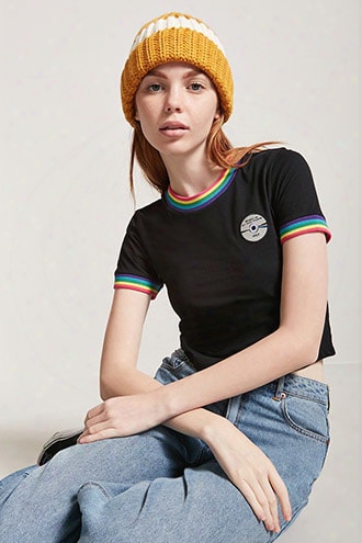 Laser Kitten Rainbow Stripe Ringer Tee