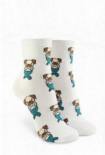 Mermaid Pug Graphic Crew Socks