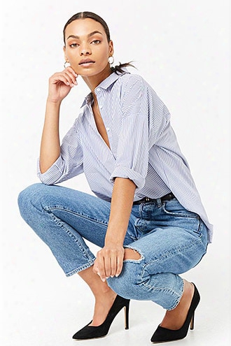 Pinstripe Curved-hem Shirt