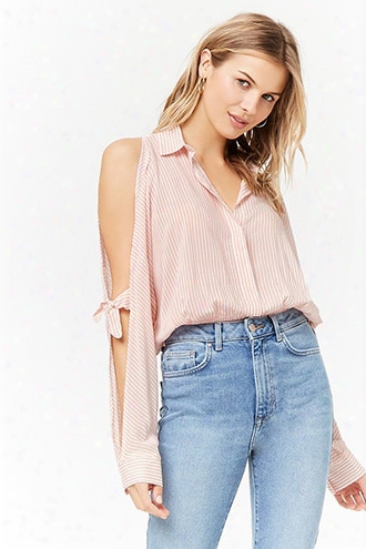 Pinstripe Open-shoulder Shirt