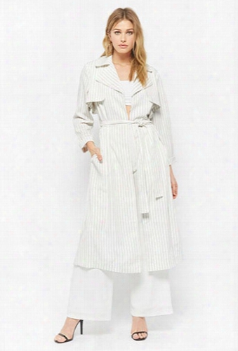 Pinstriped Open-front Trench Coat