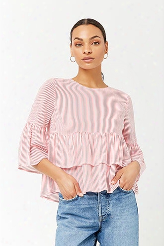 Pinstriped Shirred-hem Top